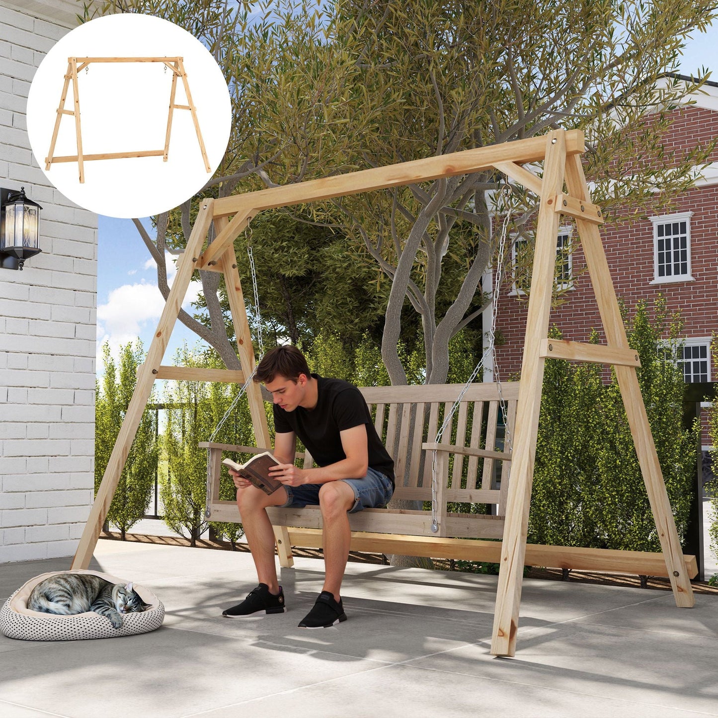 770lbs Porch Swing Frame, Heavy Duty A-Frame Hanging Chair Stand Only with Reinforced Bars for Porch, Garden, Backyard New Era Fashion LLc