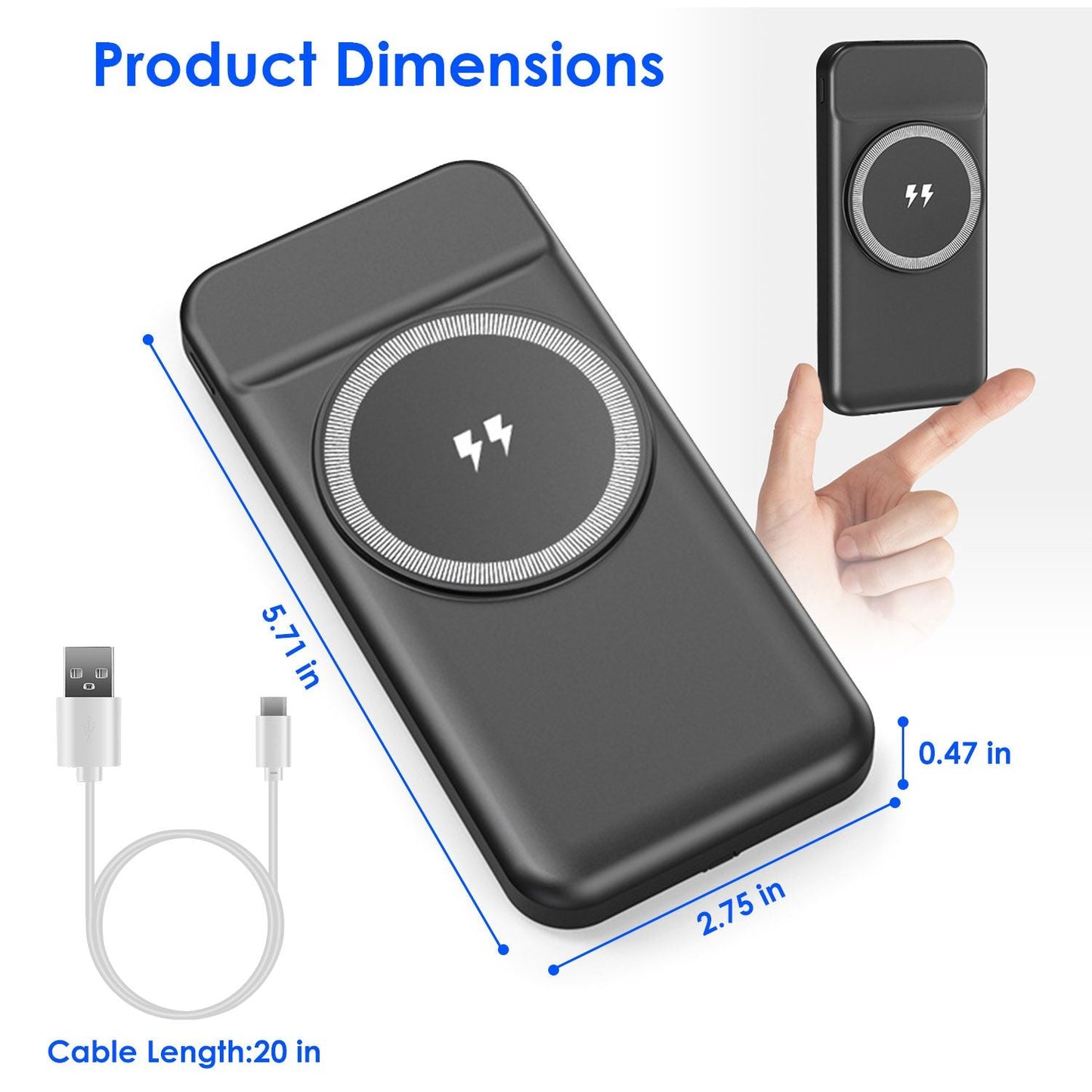 10000mAh 22.5W Magnetic Wireless Power Bank PD Fast Charging Portable Charger with Built-in Type-C Cables 15W Wireless Charging New Era Fashion LLc