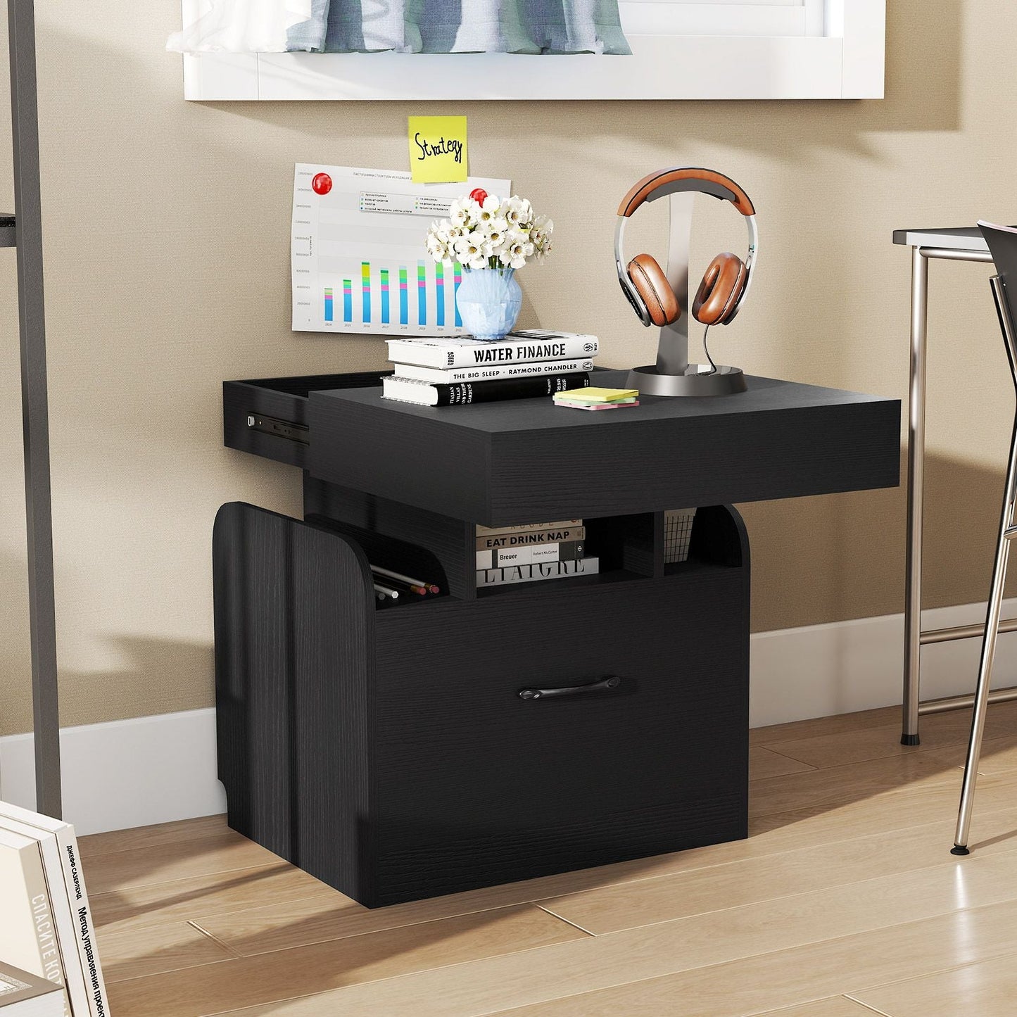 Nightstand with Charging Station Modern Bedside Table for Living Room Bedroom Office New Era Fashion LLc
