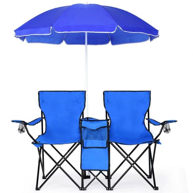 Portable Folding Picnic Double Chair With Umbrella New Era Fashion LLc
