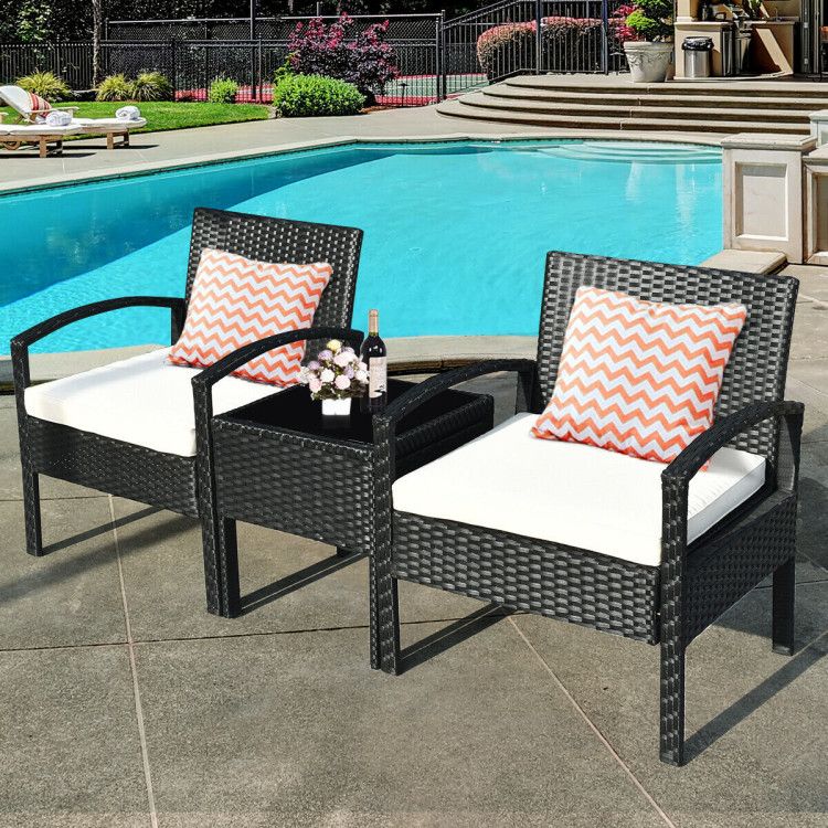 3 Pieces Outdoor Rattan Patio Conversation Set with Seat Cushions New Era Fashion LLc