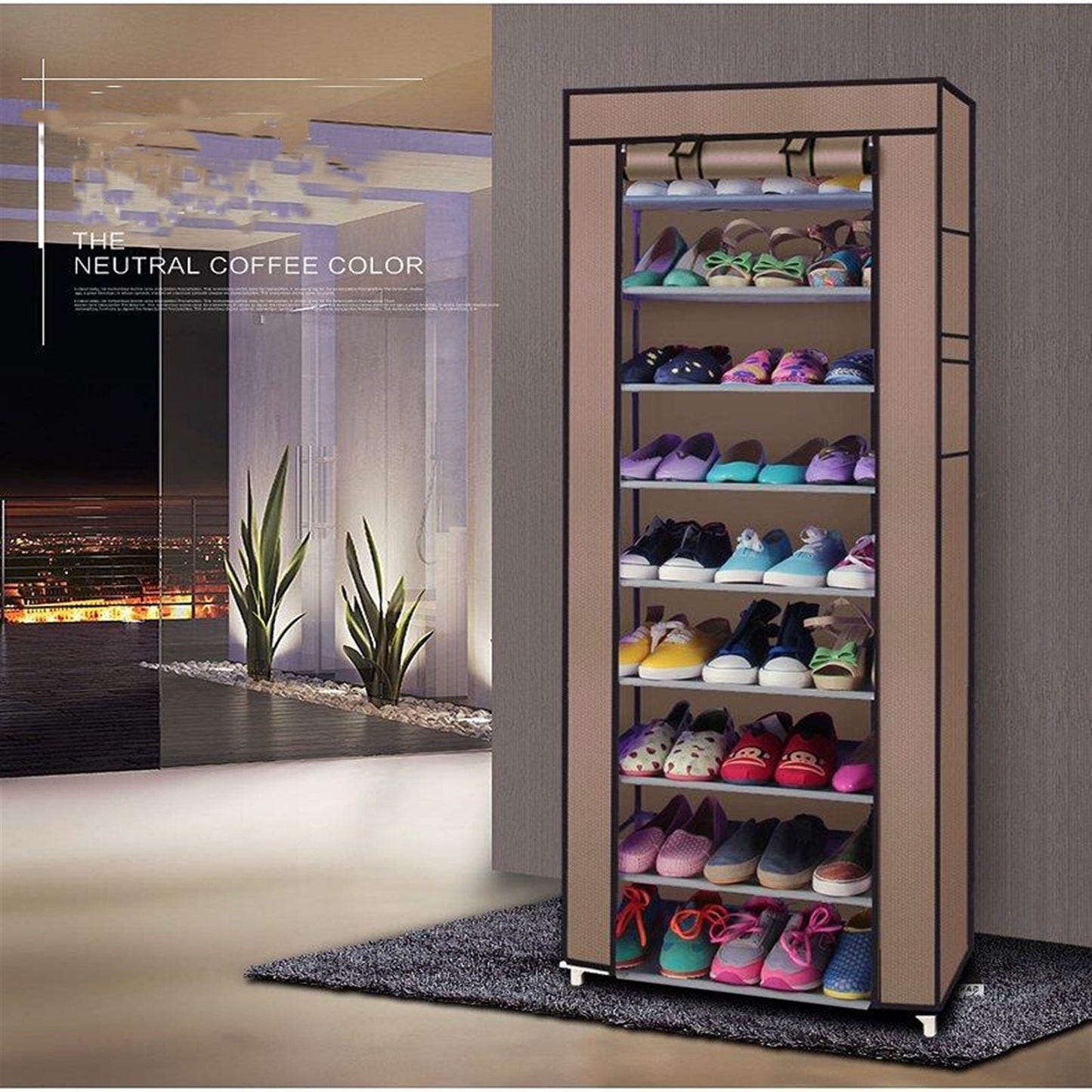 Room-saving 10-Layers 9 Lattices Non-woven Fabric Shoe Rack Black New Era Fashion LLc