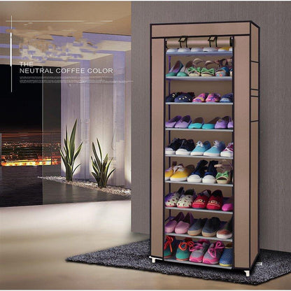Room-saving 10-Layers 9 Lattices Non-woven Fabric Shoe Rack Black New Era Fashion LLc