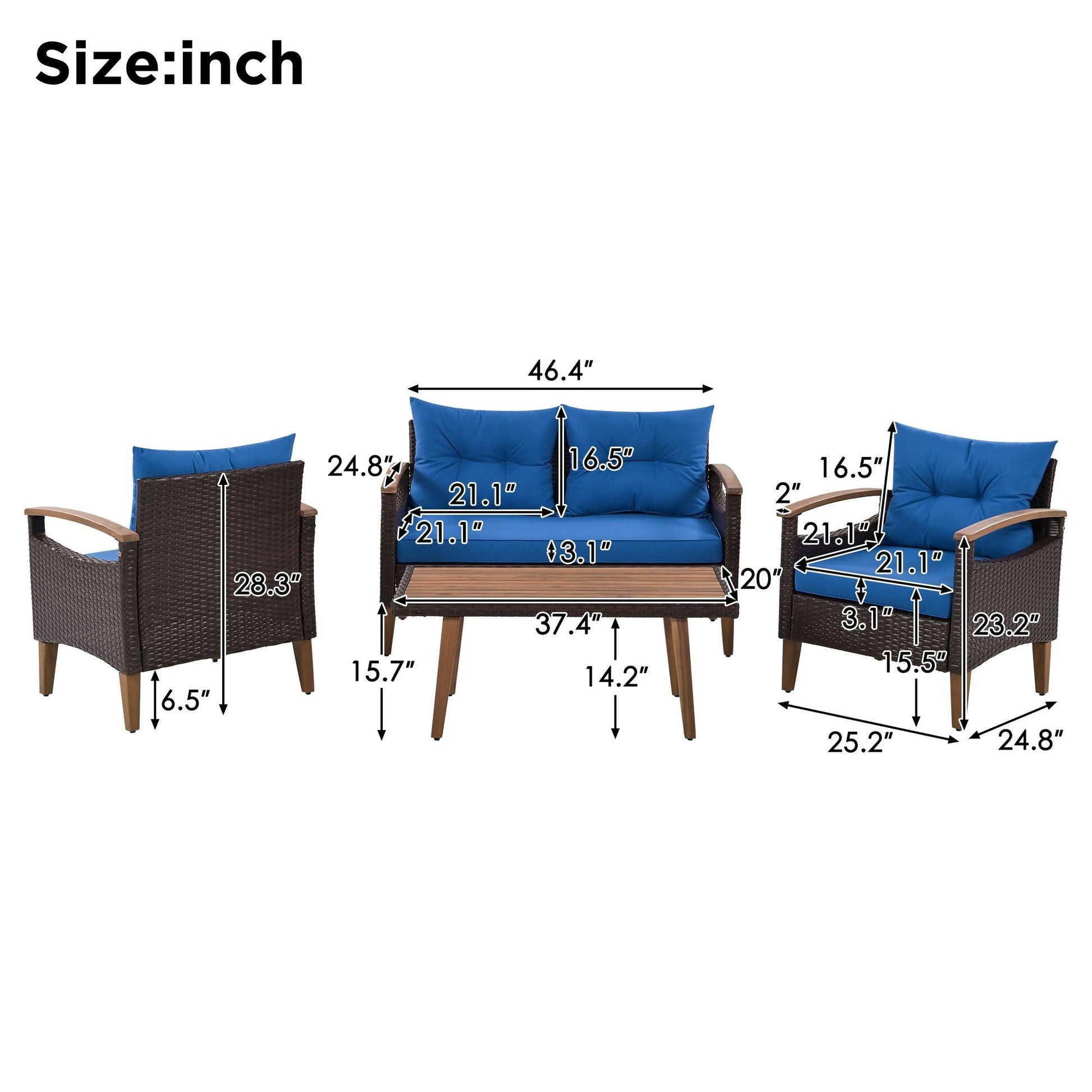 4-Piece Garden Furniture; Patio Seating Set; PE Rattan Outdoor Sofa Set; Wood Table and Legs; Brown and Beige New Era Fashion LLc
