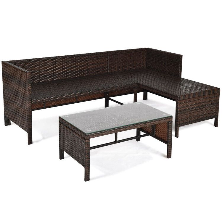 3 Pieces Outdoor Patio Corner Rattan Sofa Set New Era Fashion LLc