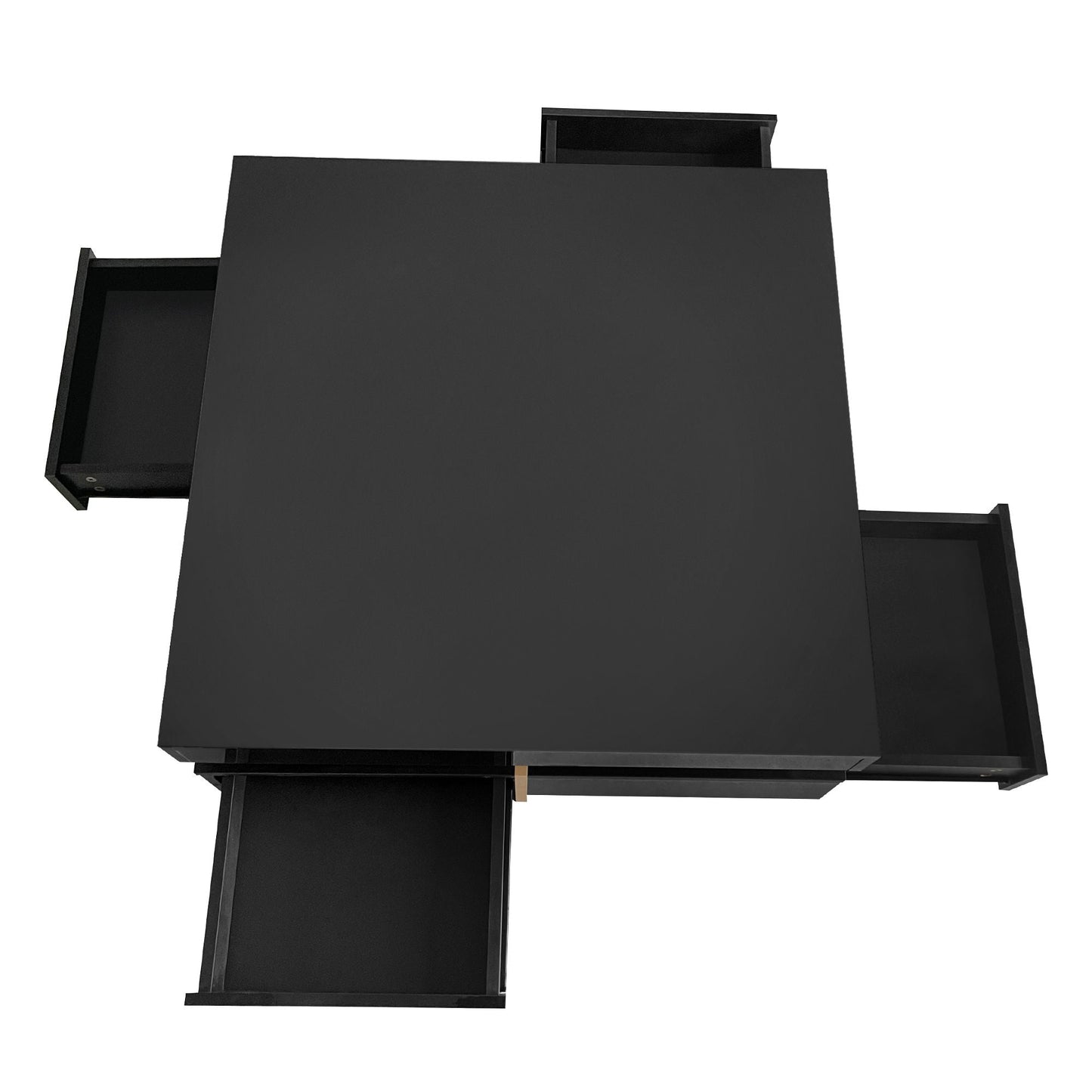 Sleek Black High Gloss Modern Coffee Table with 4 Drawers for Organized Living Rooms, Square Design with Wood Grain Legs, Ideal Cocktail Table 31.5''x31.5'' New Era Fashion LLc