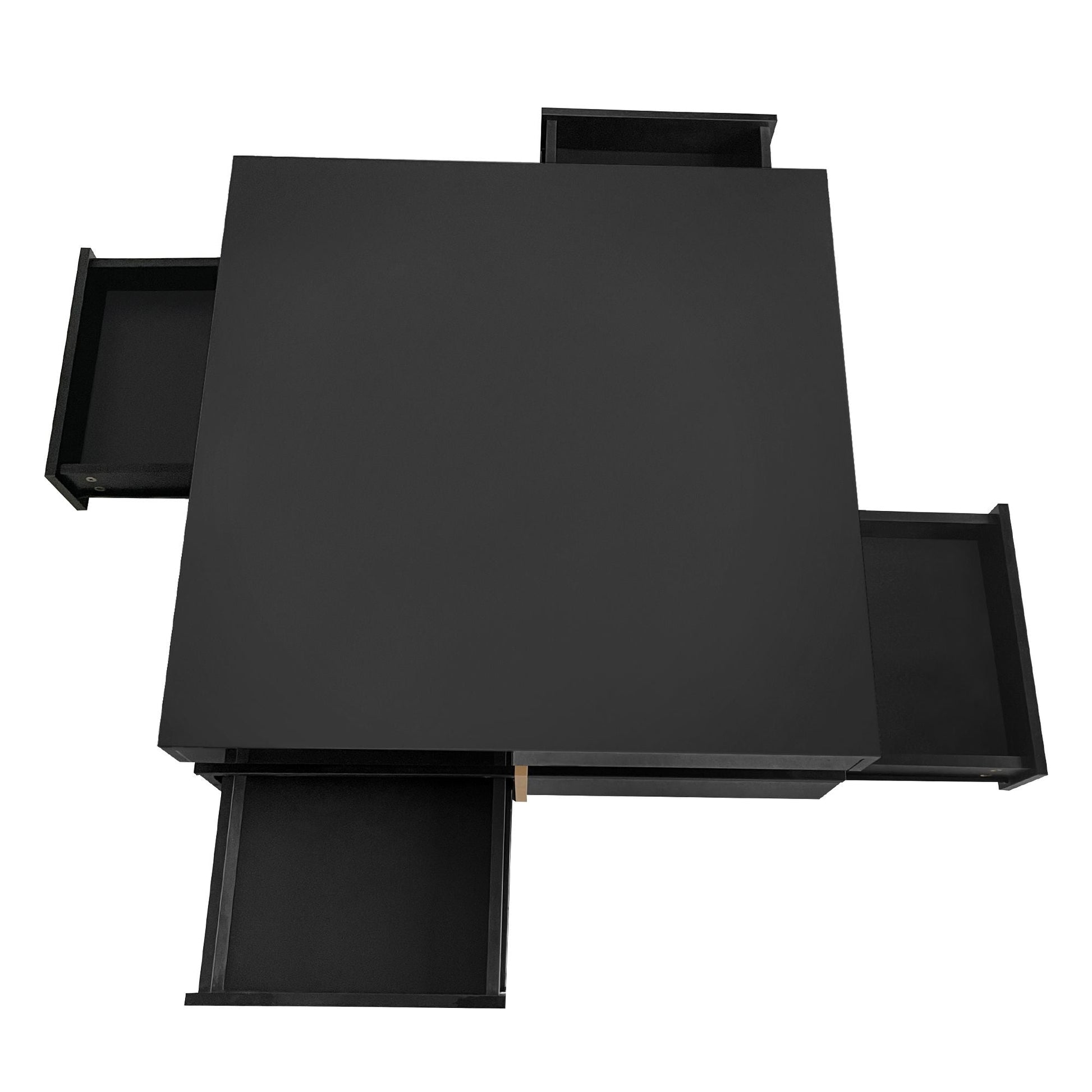 Sleek Black High Gloss Modern Coffee Table with 4 Drawers for Organized Living Rooms, Square Design with Wood Grain Legs, Ideal Cocktail Table 31.5''x31.5'' New Era Fashion LLc