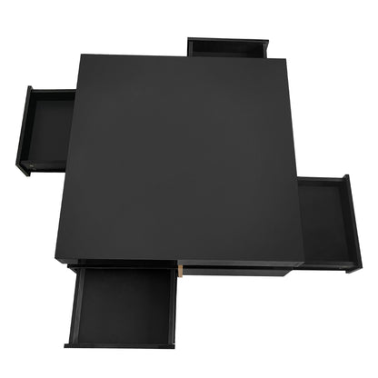 Sleek Black High Gloss Modern Coffee Table with 4 Drawers for Organized Living Rooms, Square Design with Wood Grain Legs, Ideal Cocktail Table 31.5''x31.5'' New Era Fashion LLc