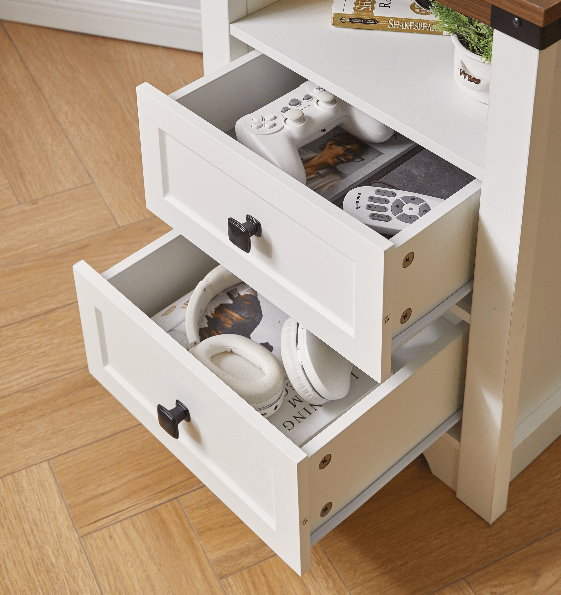 Farmhouse Side Table with Charging Station, Antique Nightstands with Drawers, Bedside Table with Open Shelf for Bedroom New Era Fashion LLc