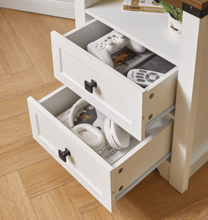 Farmhouse Side Table with Charging Station, Antique Nightstands with Drawers, Bedside Table with Open Shelf for Bedroom New Era Fashion LLc