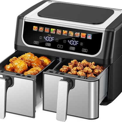 9.5 Quart Large Dual Basket Air Fryer with Double Basket, Independent Temp Control & Sync Mode, 10 Presets (Bake/Broil/Defrost/Dehydrate), Shake Reminder System, Compatible for Plug for Appliance New Era Fashion LLc