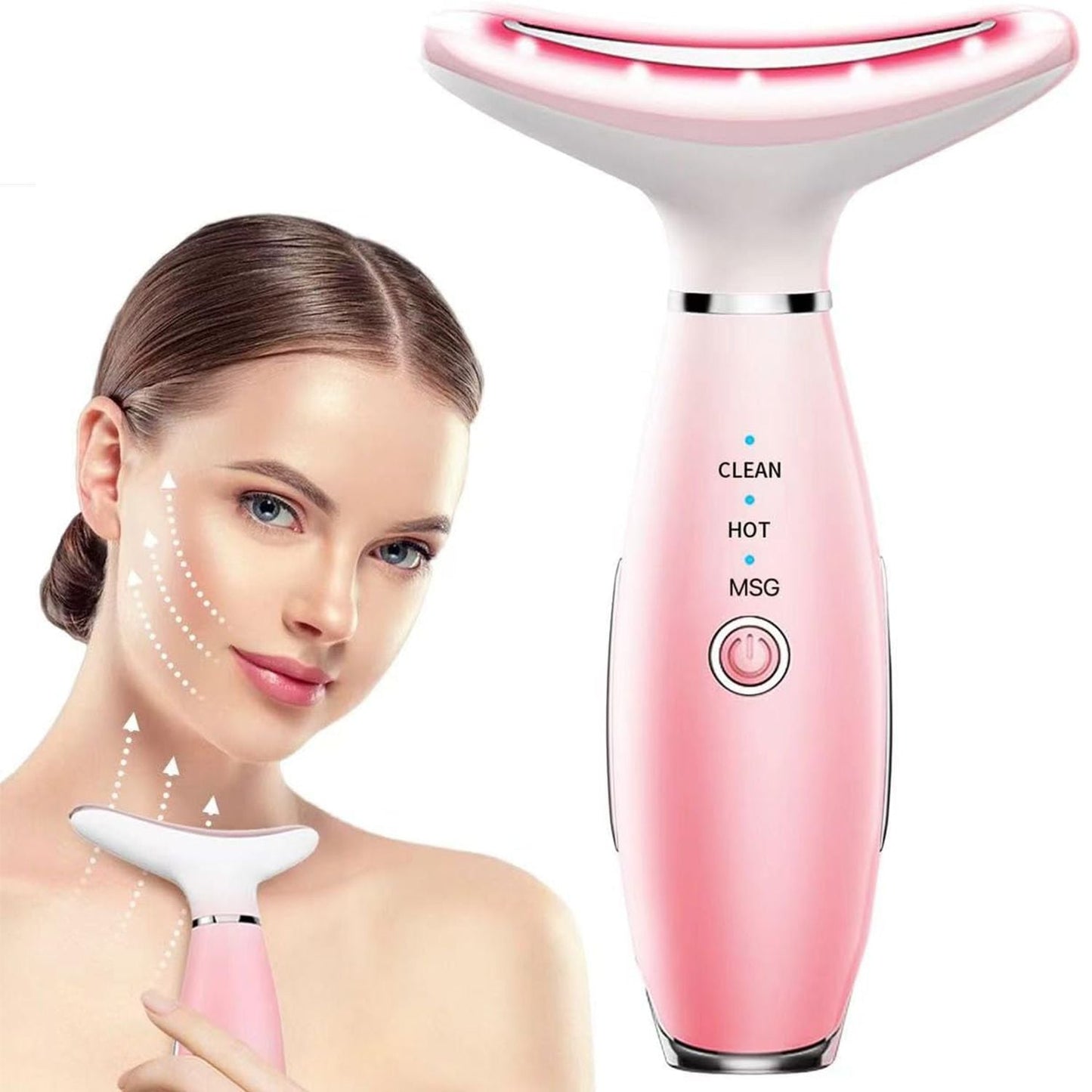 Neck Face Massager, Skin Care Face Massage Tool, 3-in-1 Facial Massager, Face Sculpting Tool with Thermals, Vibration (Pink) New Era Fashion LLc