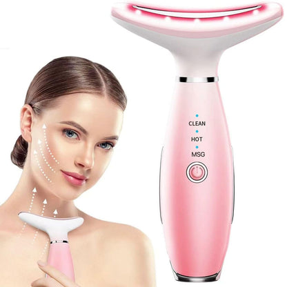 Neck Face Massager, Skin Care Face Massage Tool, 3-in-1 Facial Massager, Face Sculpting Tool with Thermals, Vibration (Pink) New Era Fashion LLc
