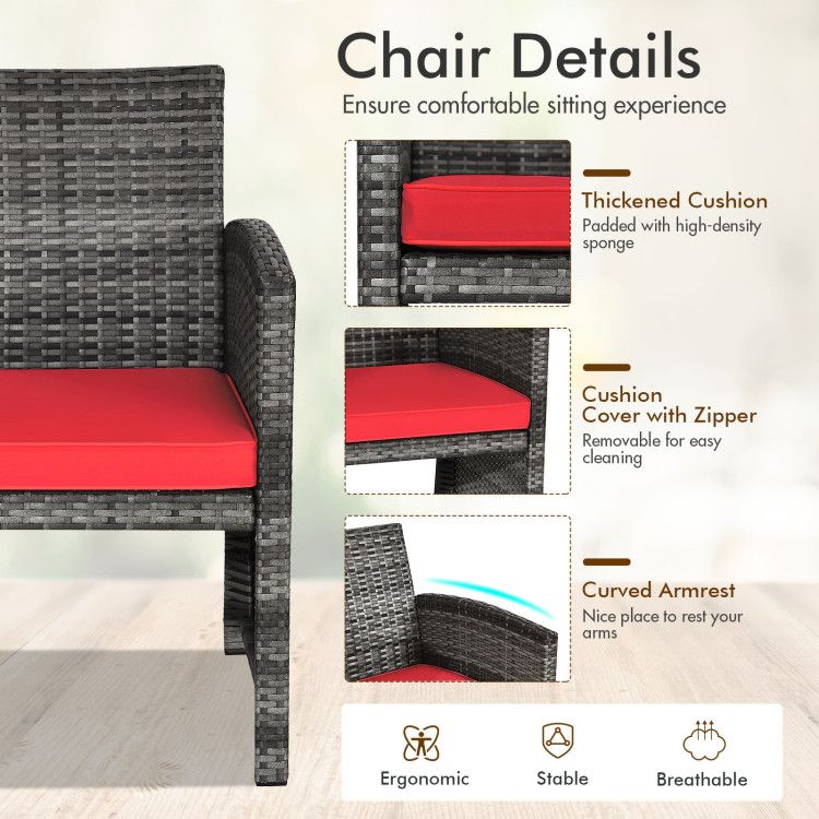 4 Pieces Patio Rattan Furniture Set with Glass Table and Loveseat New Era Fashion LLc