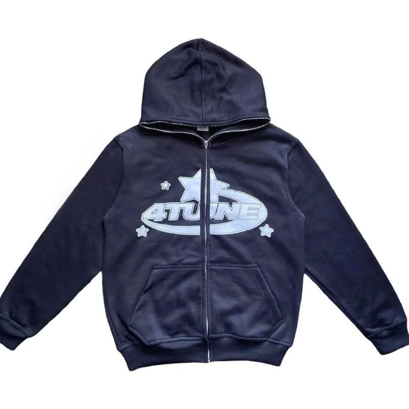 Star Letter Print Hoodie Men Retro Zip Up Long Sleeve Loose Jacket Coats Harajuku Casual Gothic Hooded Sweatshirt Y2K Streetwear New Era Fashion LLc