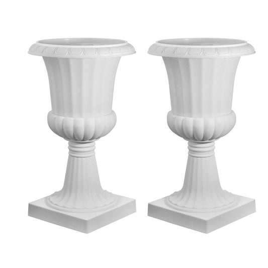 Plastic Urn Planters, 15.8 x 26.4 Inch, 2 Pack White Classic Flower Pots Front Porch Planters, Indoor & Outdoor Vase for Wedding, Party, Event, Home, Stage, Garden, Balcony, Patio Decoration New Era Fashion LLc