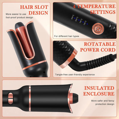Automatic Curling Iron, Ceramic Ionic Auto-Rotating Hair Curling Wand with Anti-Stuck Technology - Black New Era Fashion LLc