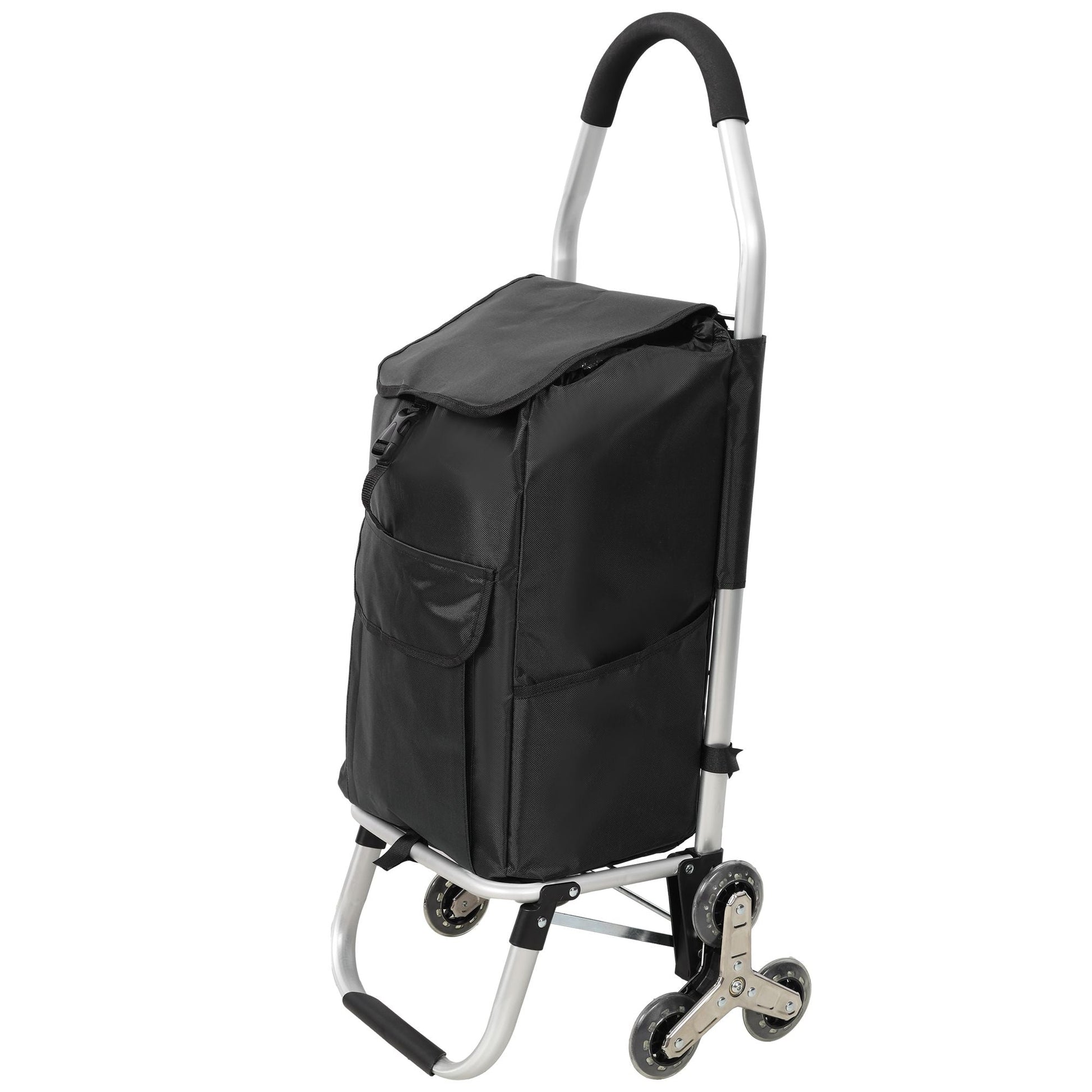 2 in 1 Shopping Stair Trolley with Wheels,Trolley Black Foldable Shopping Cart,Removable Shopping Oxford Waterproof Bag,Stainless Steel Triangular Wheels, Black New Era Fashion LLc