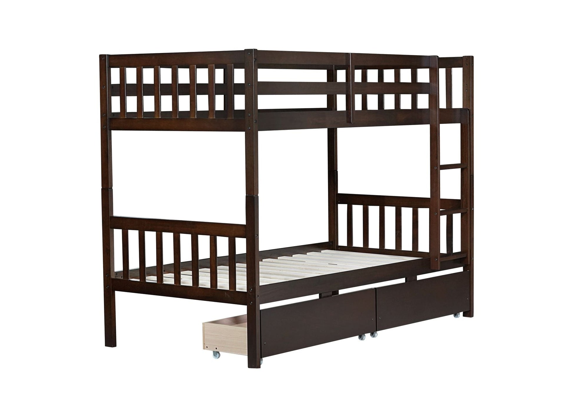 Twin Over Twin Rubber Wood Bunk Bed with 2 Drawers, Convertible into 2 Twin Beds, Twin Size Bunk Bed with Ladder and Safety Guardrails New Era Fashion LLc