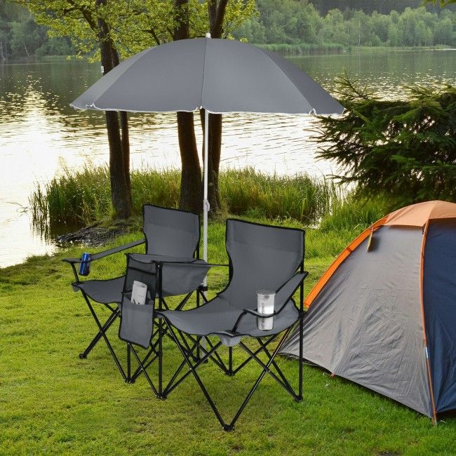 Portable Folding Picnic Double Chair With Umbrella New Era Fashion LLc