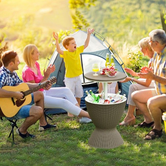 3 in 1 8 Gallon Patio Rattan Cooler Bar Table with Adjust Ice Bucket New Era Fashion LLc