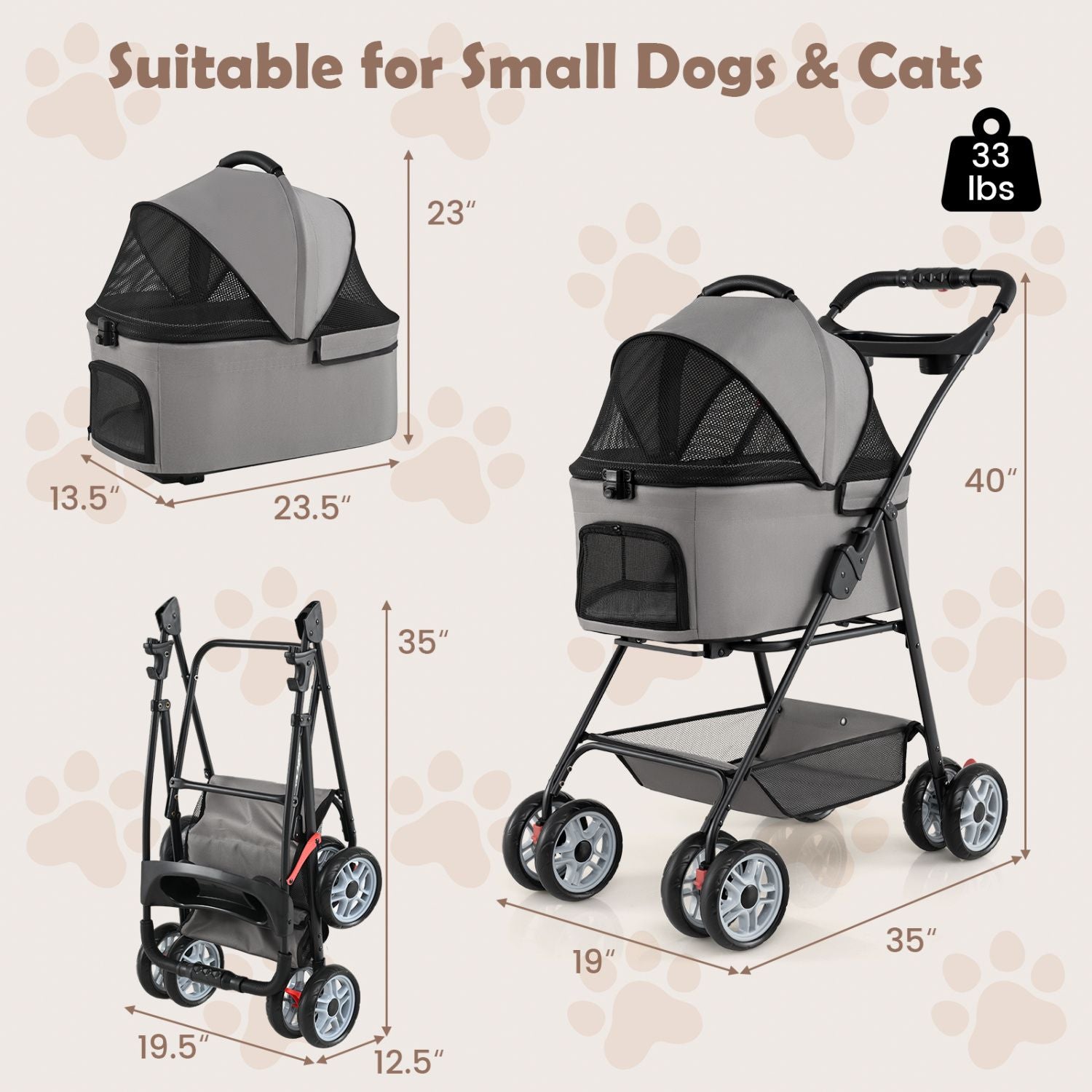 3 in 1 Pet Stroller with Removable Carrier up to 33 lbs New Era Fashion LLc
