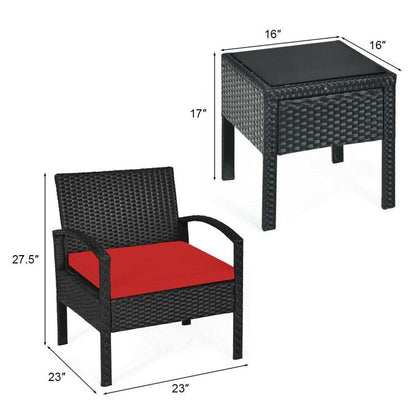 3 Pieces Outdoor Rattan Patio Conversation Set with Seat Cushions New Era Fashion LLc