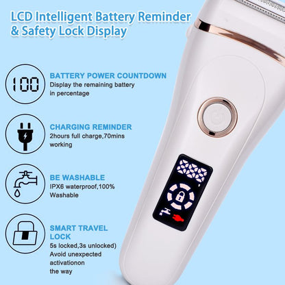 Electric Razor Painless Lady Shaver For Women Razor Shaver Hair Removal Trimmer For Legs Underarm Waterproof LCD USB Charging New Era Fashion LLc