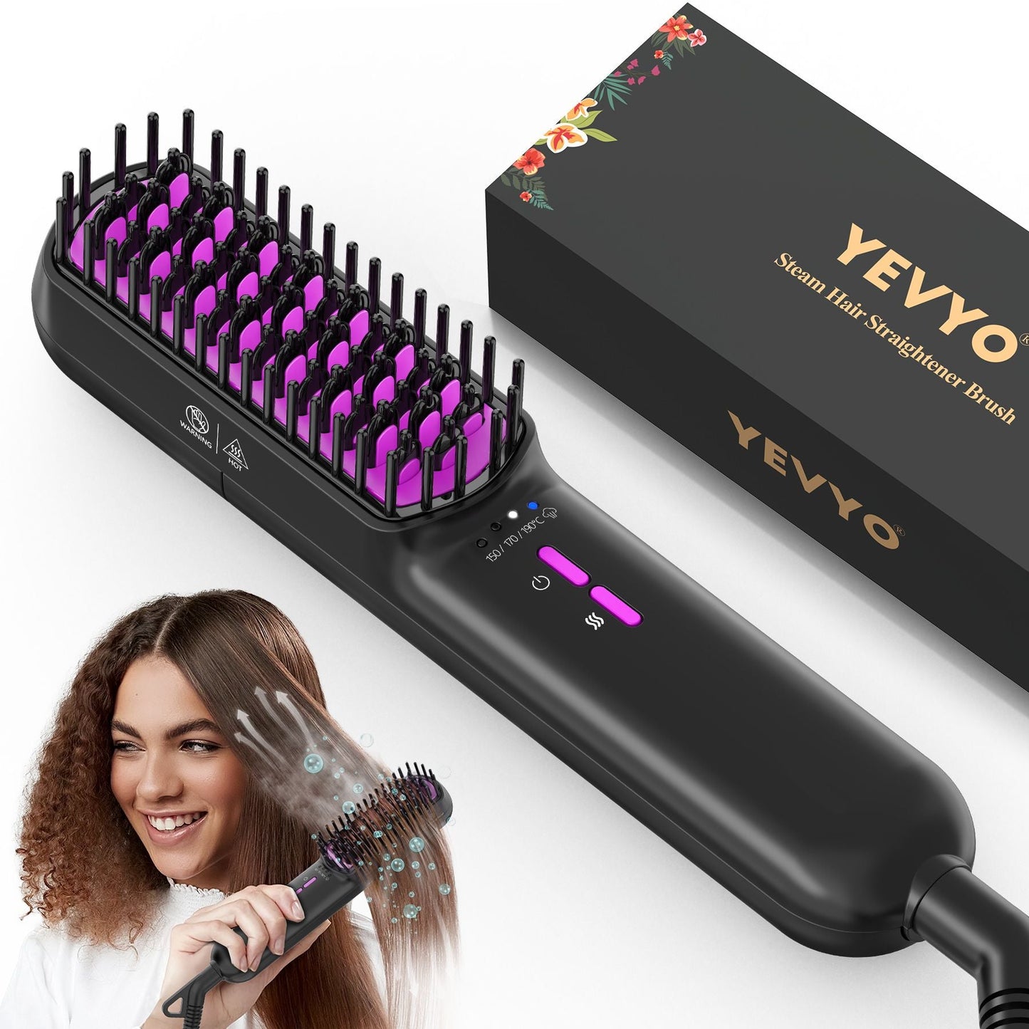 Hair Straightener Brush, Ionic Plus Steam Straightening Brush for Smooth, Anti-frizz Hair, Anti-Scald Ceramic Straightening Comb, Heated Straightener Brush Flat Iron Fast Heating for Home Salon New Era Fashion LLc