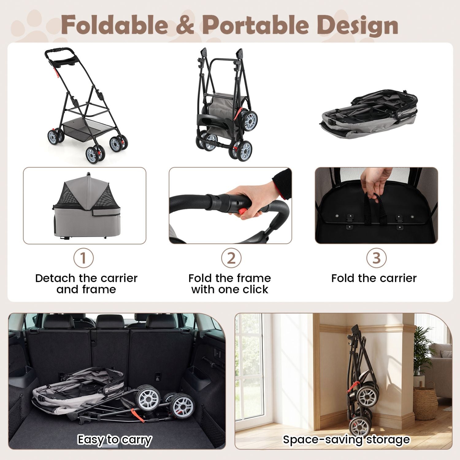 3 in 1 Pet Stroller with Removable Carrier up to 33 lbs New Era Fashion LLc