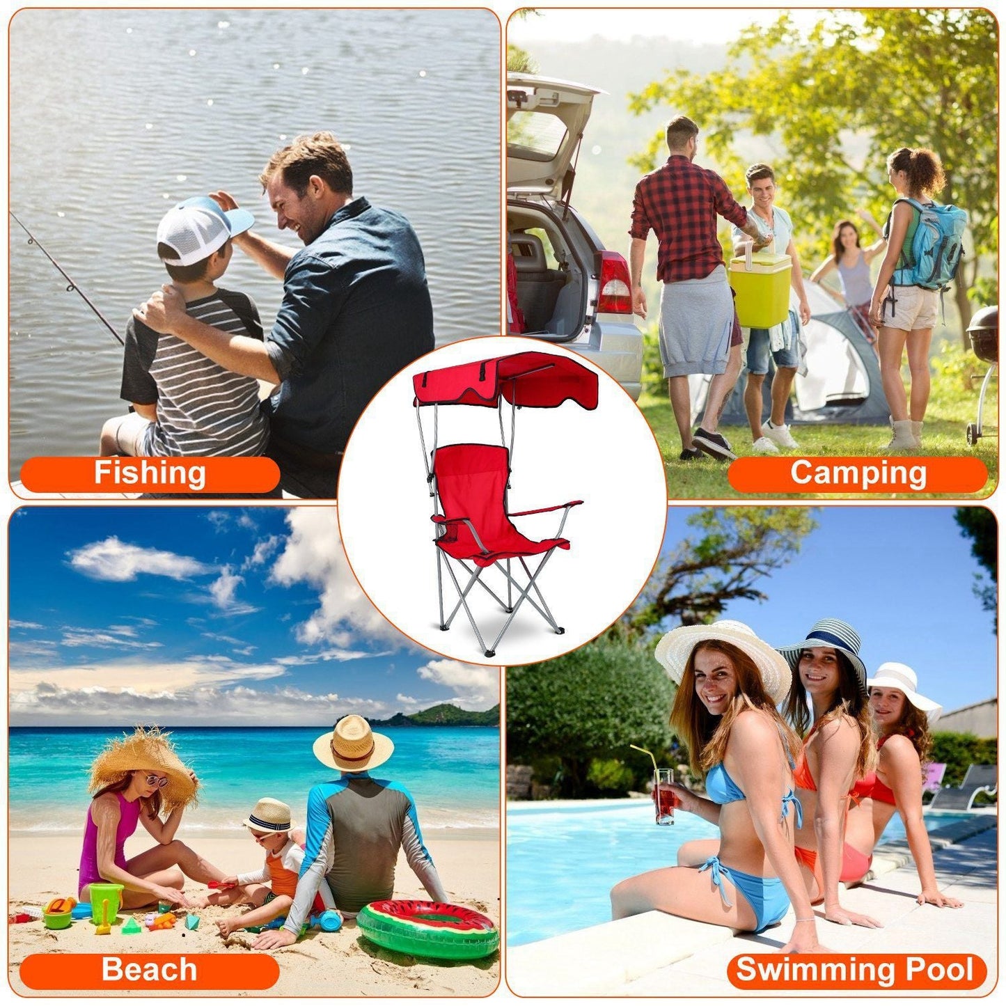 Foldable Beach Canopy Chair Sun Protection Camping Lawn Canopy Chair 330LBS Load Folding Seat New Era Fashion LLc