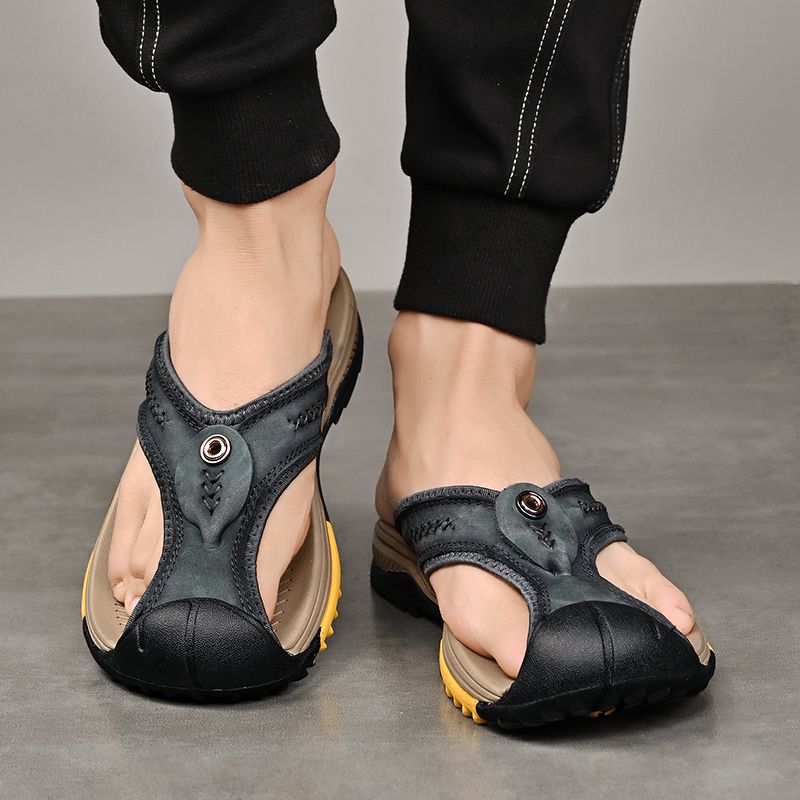 Summer men's new first layer cowhide flip-flops fashion all comfortable men's slippers beach shoes New Era Fashion LLc