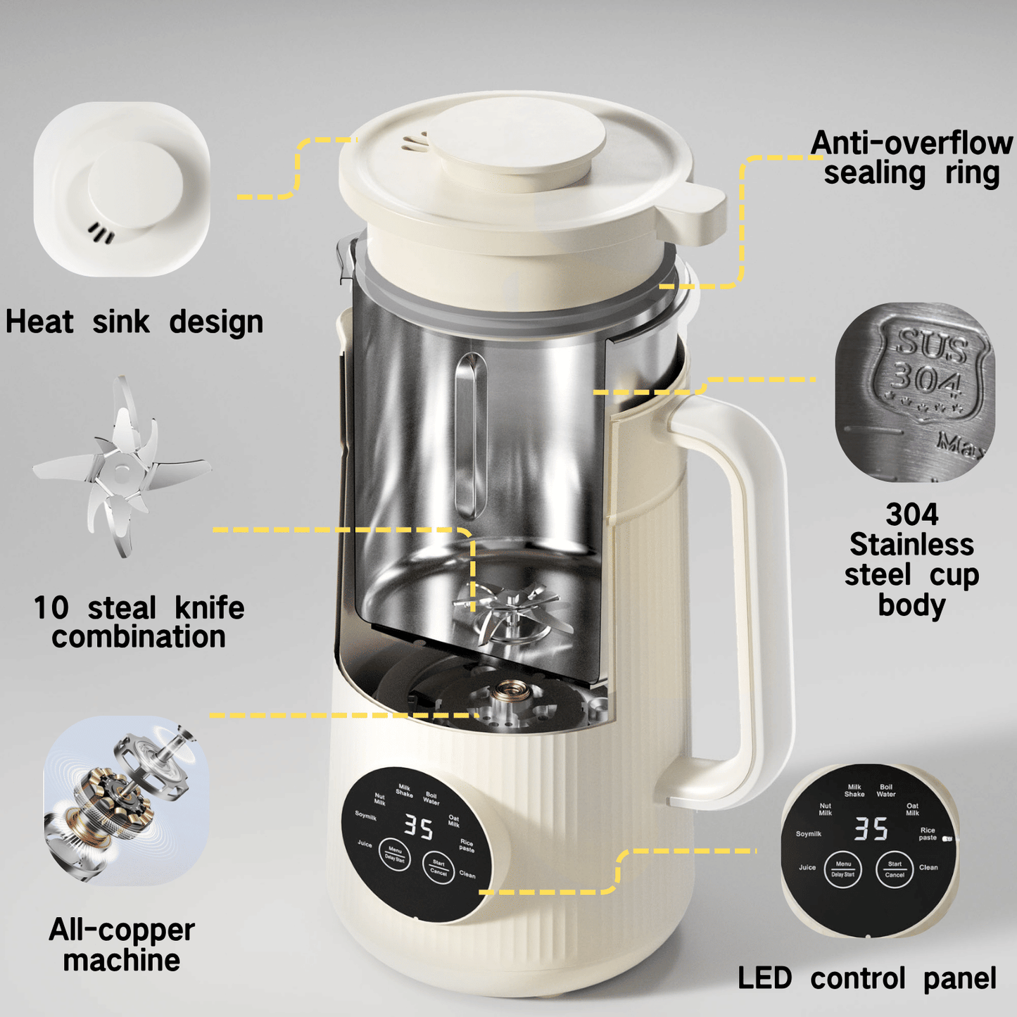 8 in 1 Automatic Nut Milk Maker Machine,35oz Multi-Functional Soy Milk Maker with 10 Blades, Plant-Based, Oat, Almond, Dairy Free Beverages with 12h Timer, Heating, Auto-clean, Keep Warm 2h New Era Fashion LLc