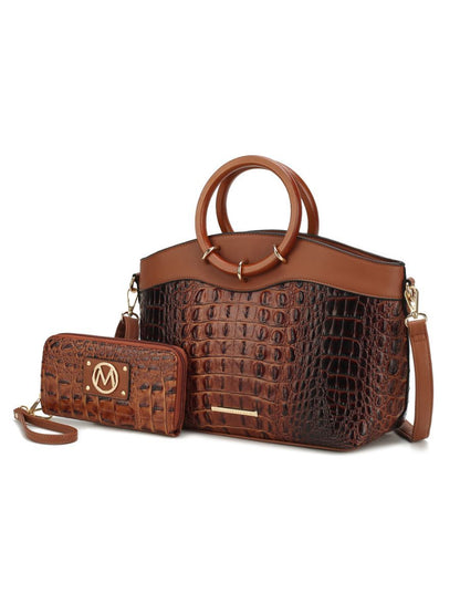 MKF Collection Phoebe Faux Crocodile Embossed Vegan Leather Women Tote with Wristlet Wallet Bag by Mia k New Era Fashion LLc