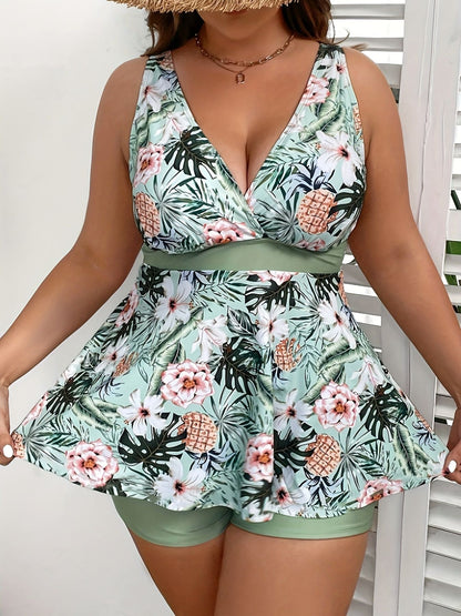 Large size women's swimsuit, green, fresh and fashionable split type Tankini swimsuit New Era Fashion LLc