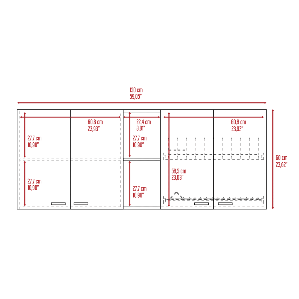 DEPOT E-SHOP Olimpo 150 Wall Double Door Cabinet,Two External Shelves, Two Interior Shelves, Black New Era Fashion LLc