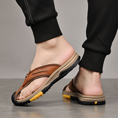 Summer men's new first layer cowhide flip-flops fashion all comfortable men's slippers beach shoes New Era Fashion LLc