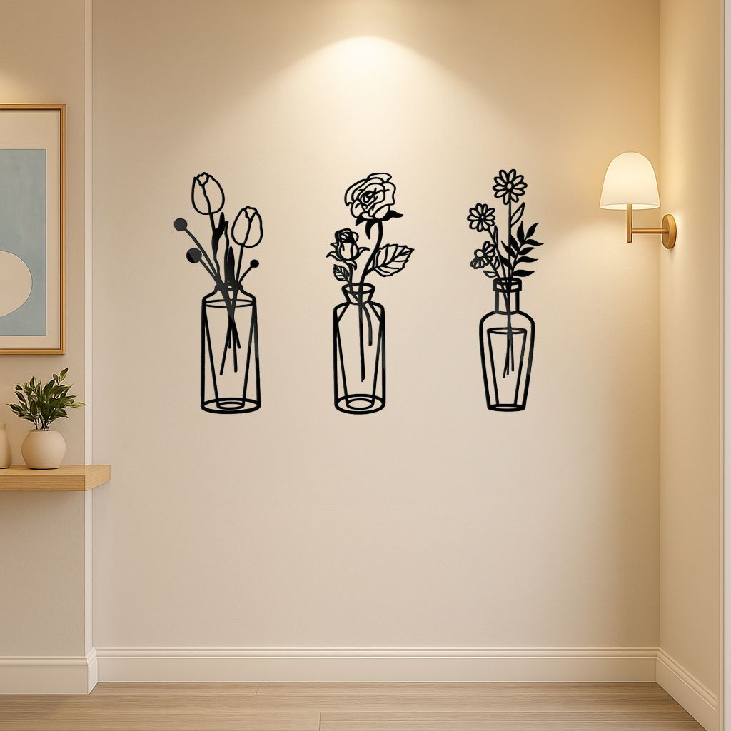 CIFbuy™ Metal Flower Wall Decorations Set of 3 Simple Iron Vase-Inspired Wall Art Ideal for Kitchens Bathrooms Living Rooms Bedrooms Studies Doors Por(TikTok/temu self-pickup orders) New Era Fashion LLc