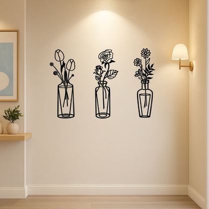 CIFbuy™ Metal Flower Wall Decorations Set of 3 Simple Iron Vase-Inspired Wall Art Ideal for Kitchens Bathrooms Living Rooms Bedrooms Studies Doors Por(TikTok/temu self-pickup orders) New Era Fashion LLc