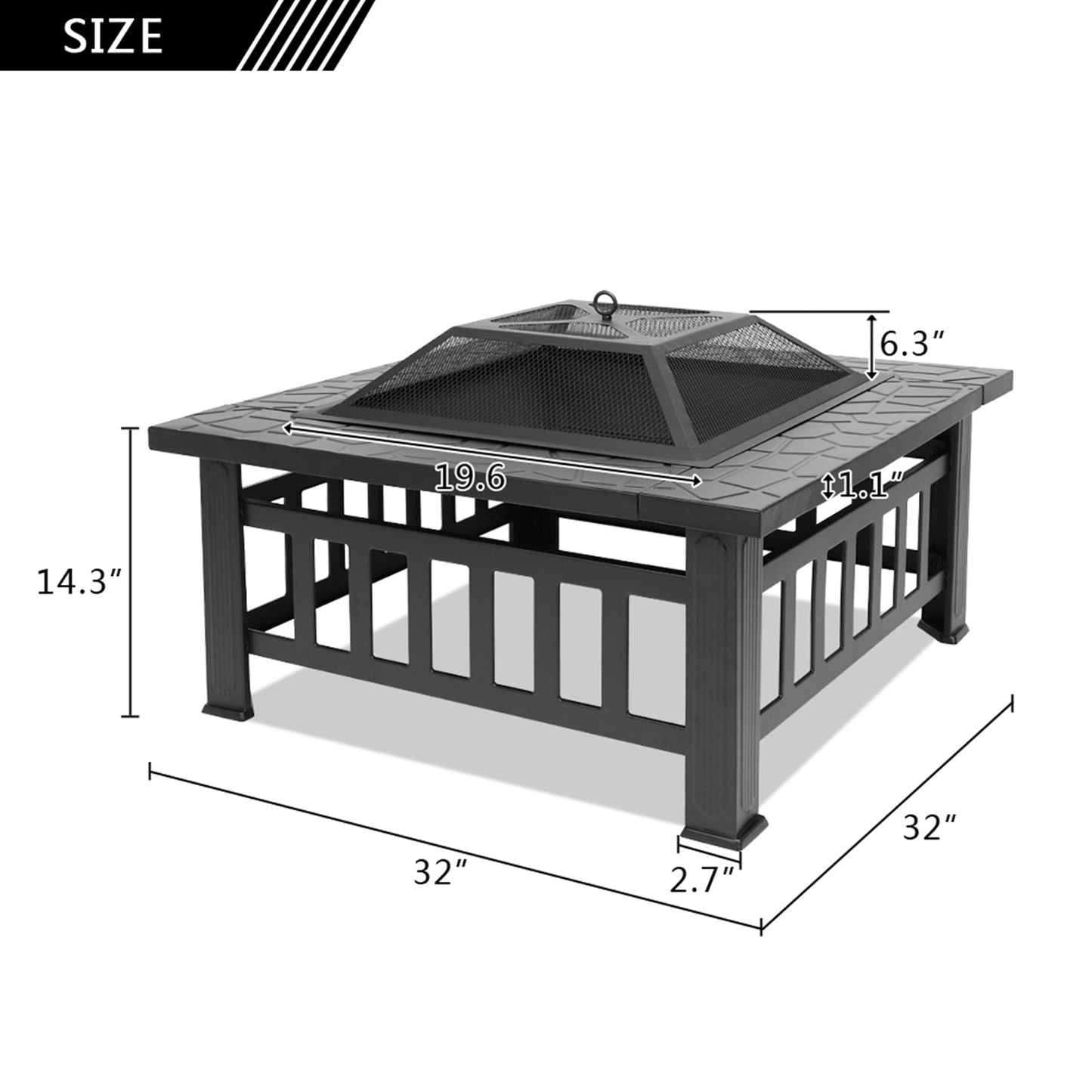 Portable Courtyard Metal Fire Pit with Accessories Black New Era Fashion LLc