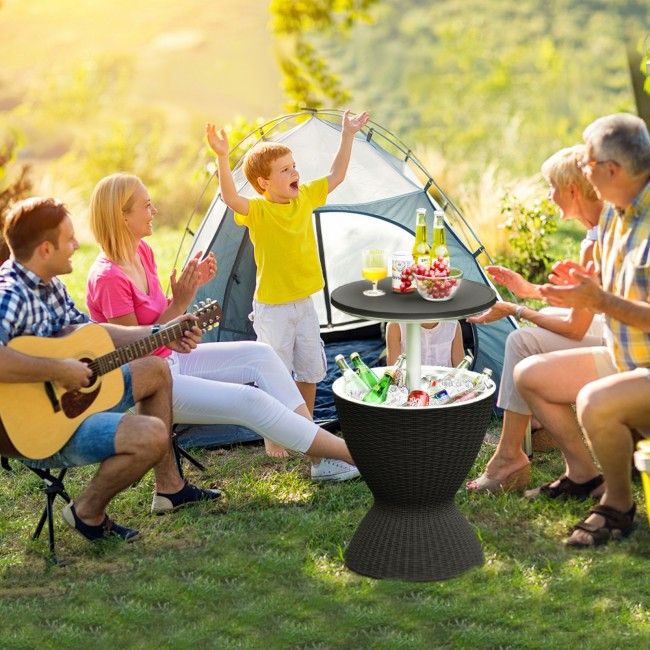 3 in 1 8 Gallon Patio Rattan Cooler Bar Table with Adjust Ice Bucket New Era Fashion LLc