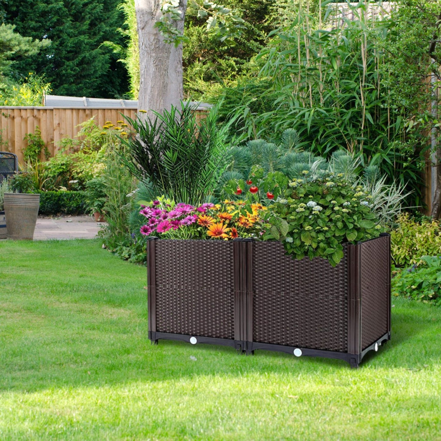 Raised Garden Bed with Self-watering System Rectangle Garden Planter for Garden Patio Balcony Elevated Planter Box for Flowers Vegetables Herbs New Era Fashion LLc