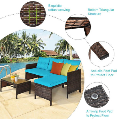3 Pieces Outdoor Patio Corner Rattan Sofa Set New Era Fashion LLc
