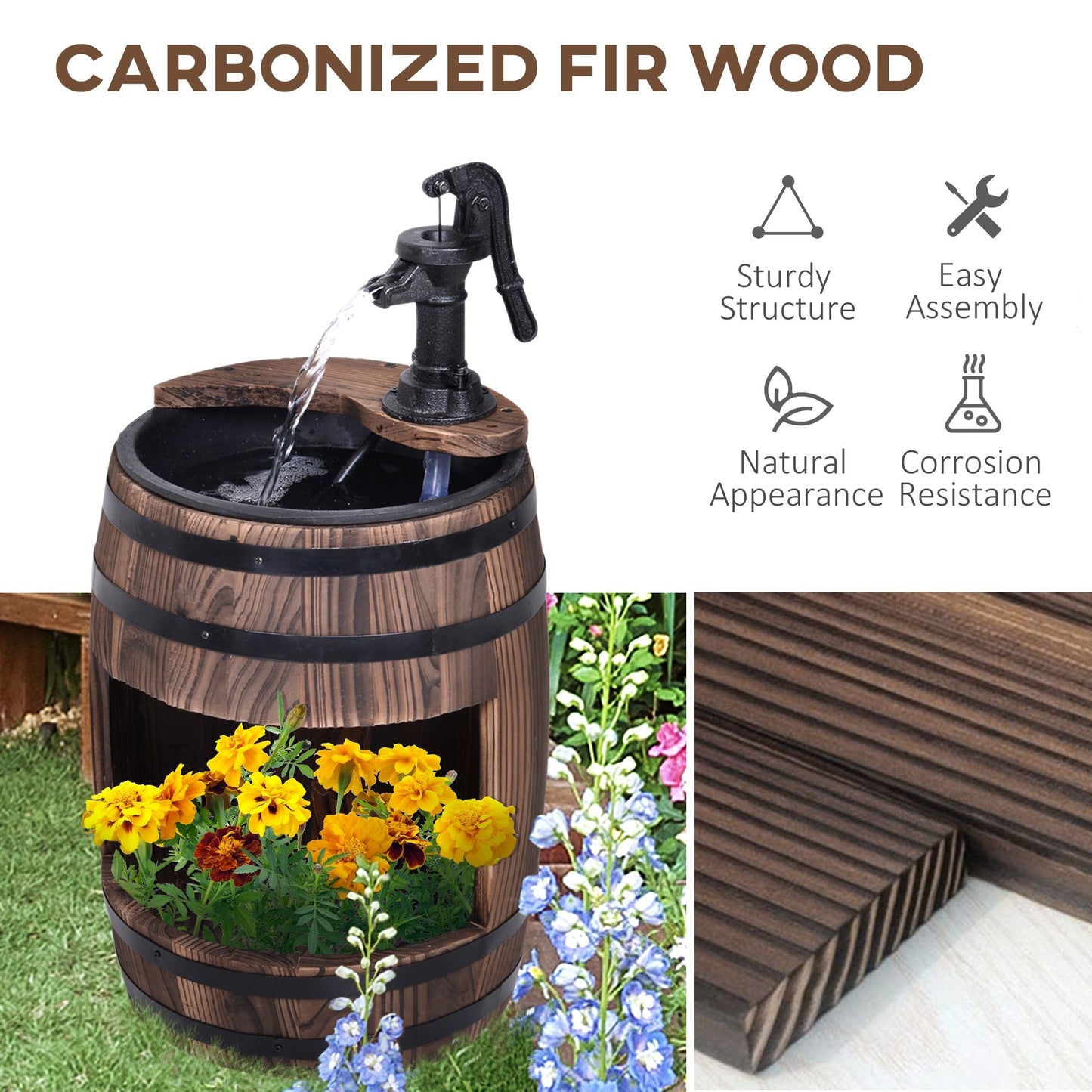 2-Tier Wooden Water Pump Fountain with Flower Box Base Durable Design for Garden Decor New Era Fashion LLc