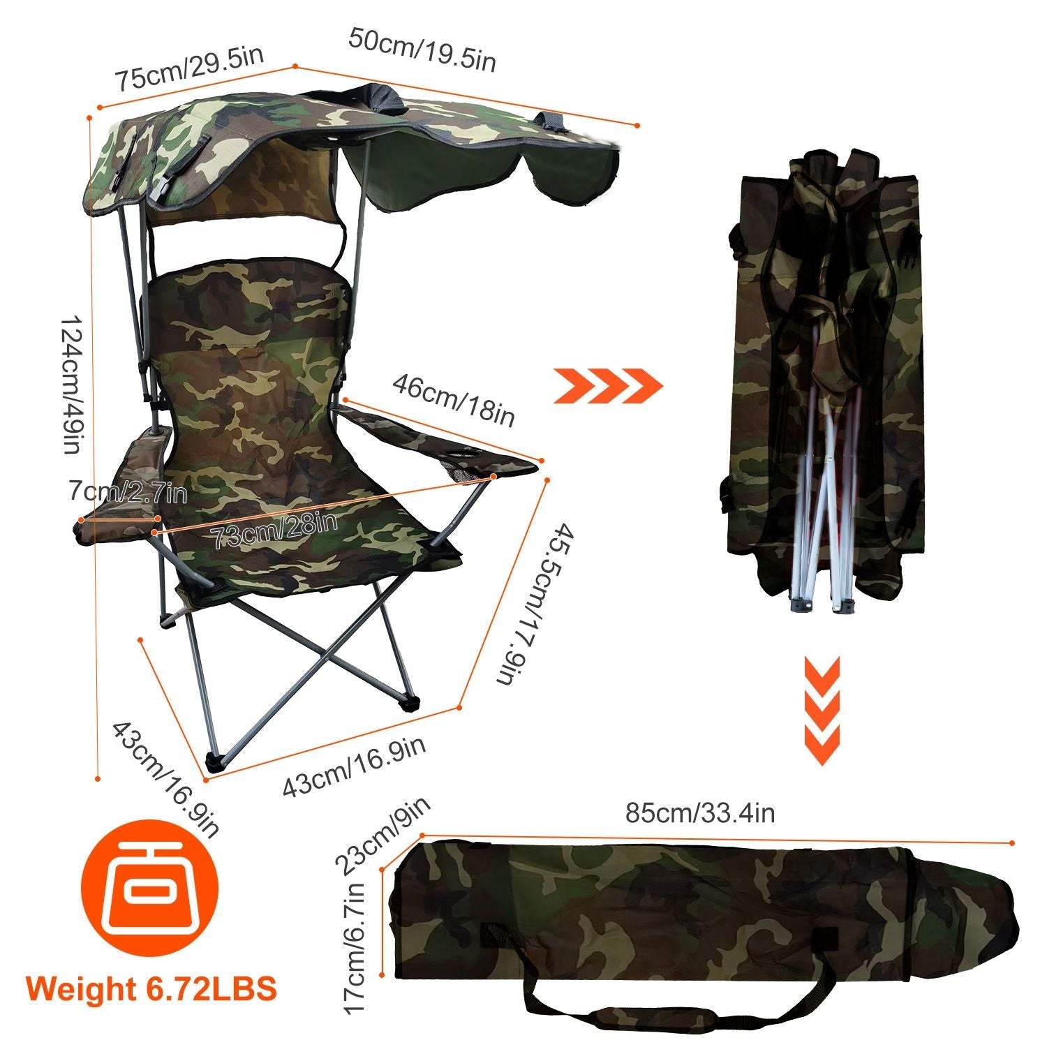 Foldable Beach Canopy Chair Sun Protection Camping Lawn Canopy Chair 330LBS Load Folding Seat New Era Fashion LLc