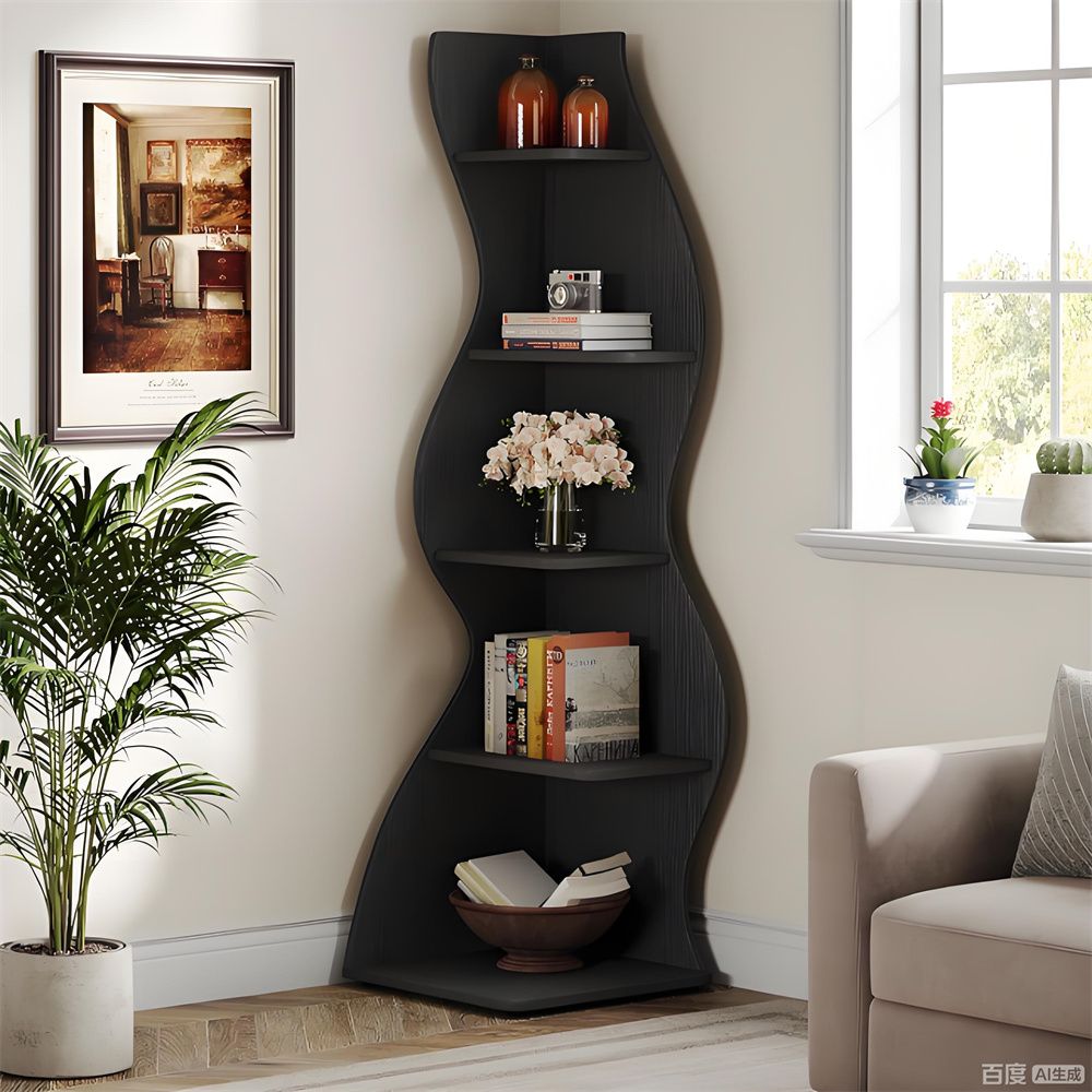 Wave shaped corner shelves, modern corner bookshelves, bookcases, display stands, and plant racks are suitable for small spaces New Era Fashion LLc