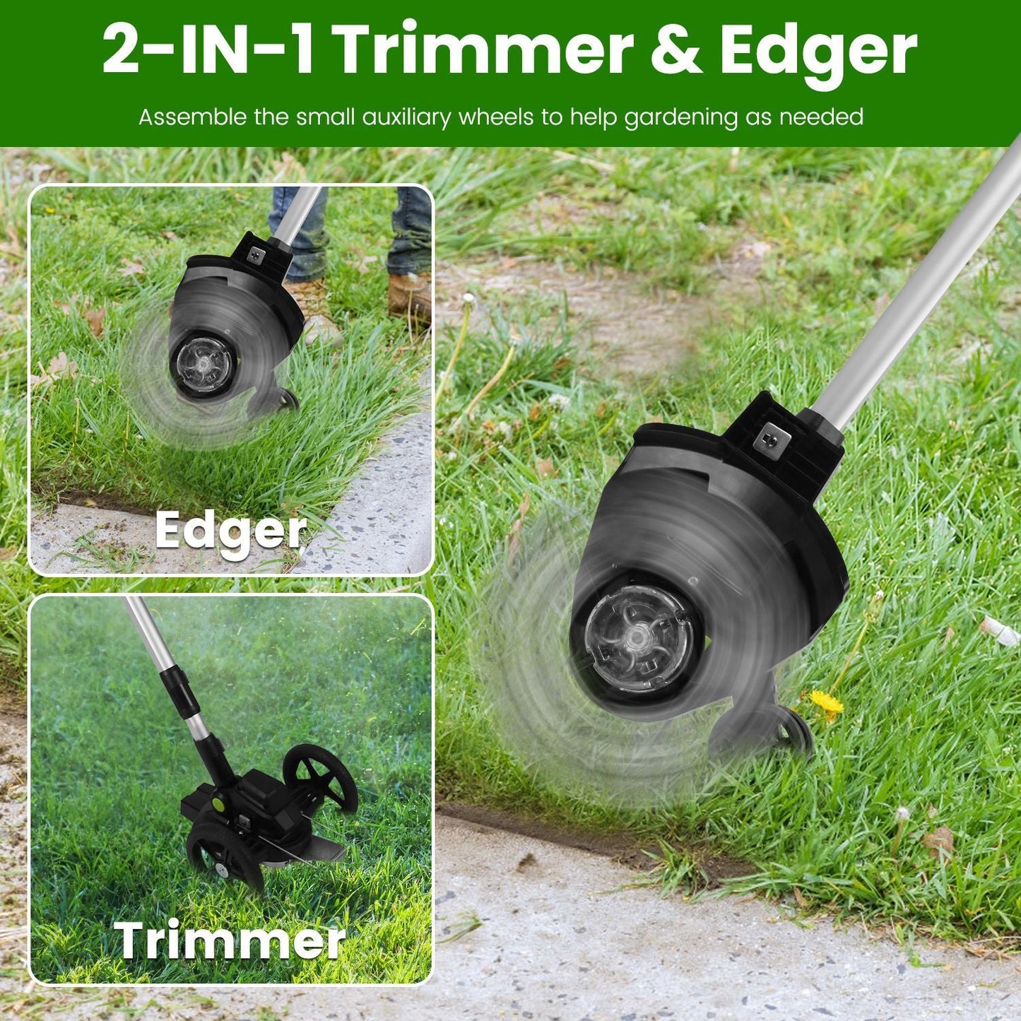 21V Electric Weed Edger Cordless String Trimmer Grass Mower Eater Bush Cutter with 16800RPM 2x 3000mAh Batteries 3.6-4.6FT Length 90° Rotatable Angle Saw Blade Steel Blade String Blade New Era Fashion LLc