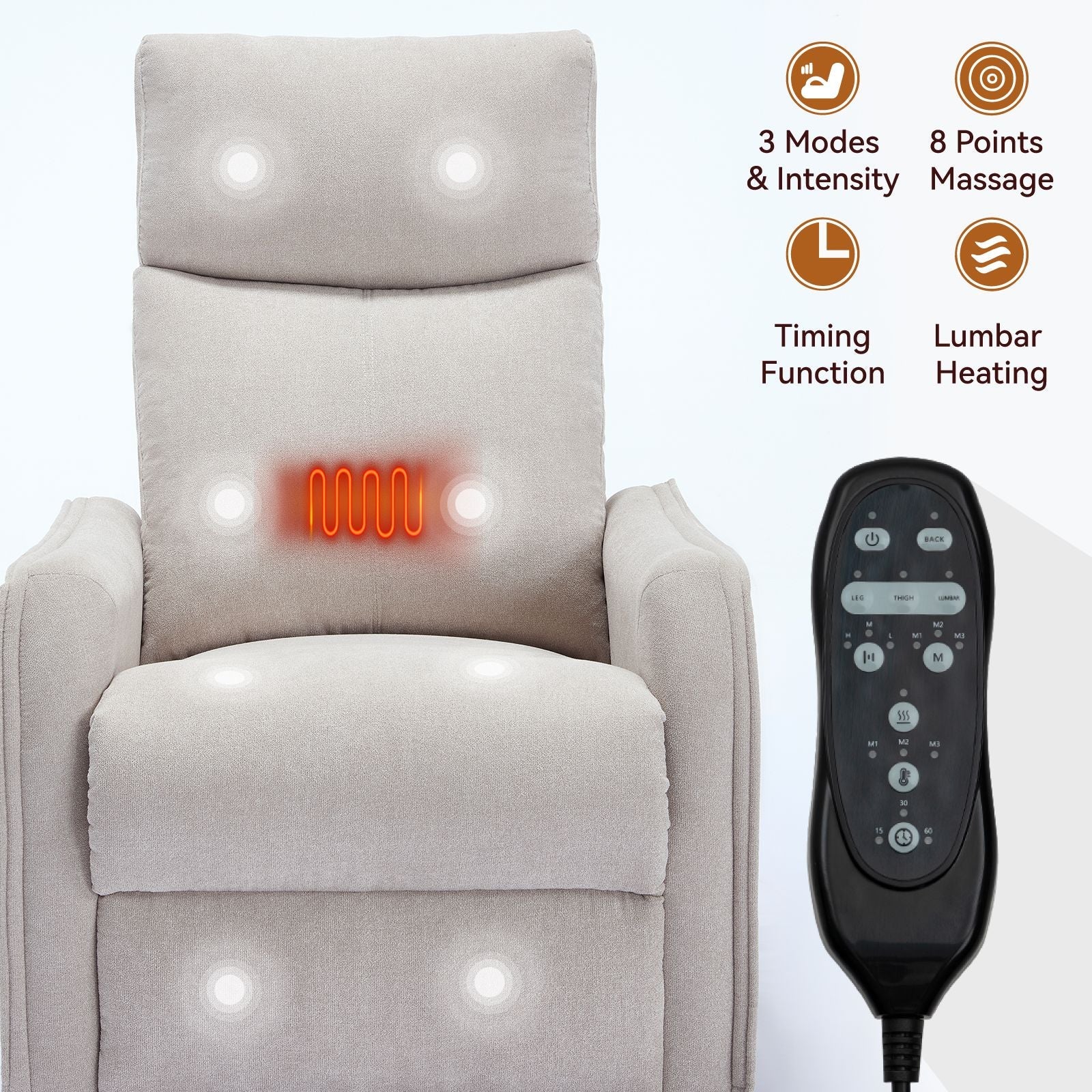 Heat Massage Manual Recliner Chair with Rocker and Swivel in Fabric for Living Room, Beige New Era Fashion LLc