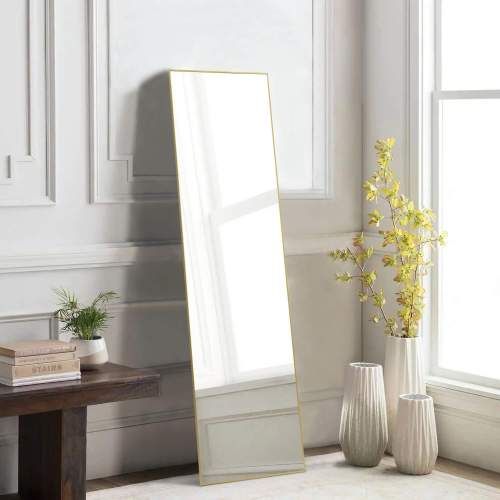 Floor Standing Mirror, Wall Mirror with Stand Aluminum Alloy Thin Frame,21''*64'',Black-rect New Era Fashion LLc