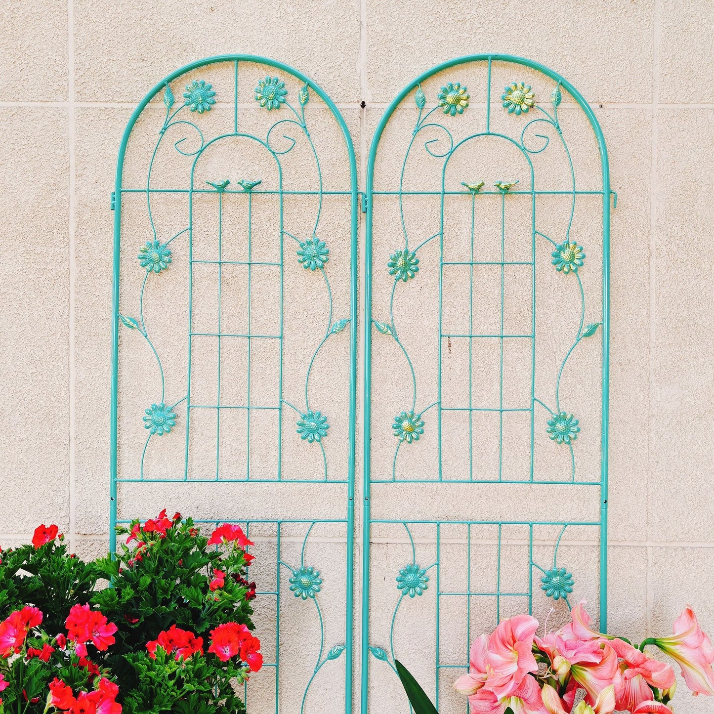 2 Pack 71" x 19.7" Metal Garden Trellis Rustproof Trellis for Climbing Plants Outdoor Flower Support Wrought Iron Ivy Vine Cucumbers Decorative(Green) New Era Fashion LLc